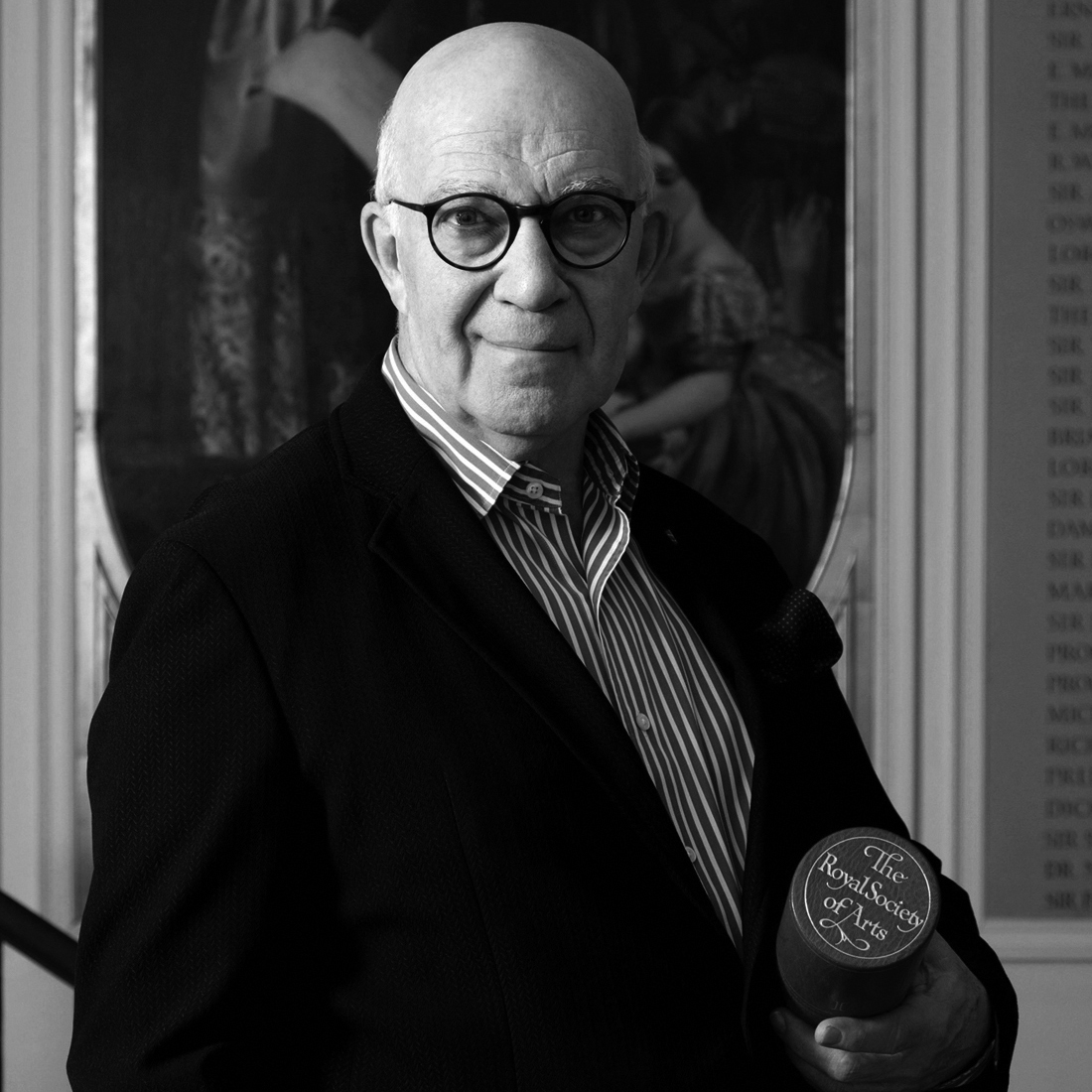 Arnold Schwartzman holding Royal Society of Arts scroll