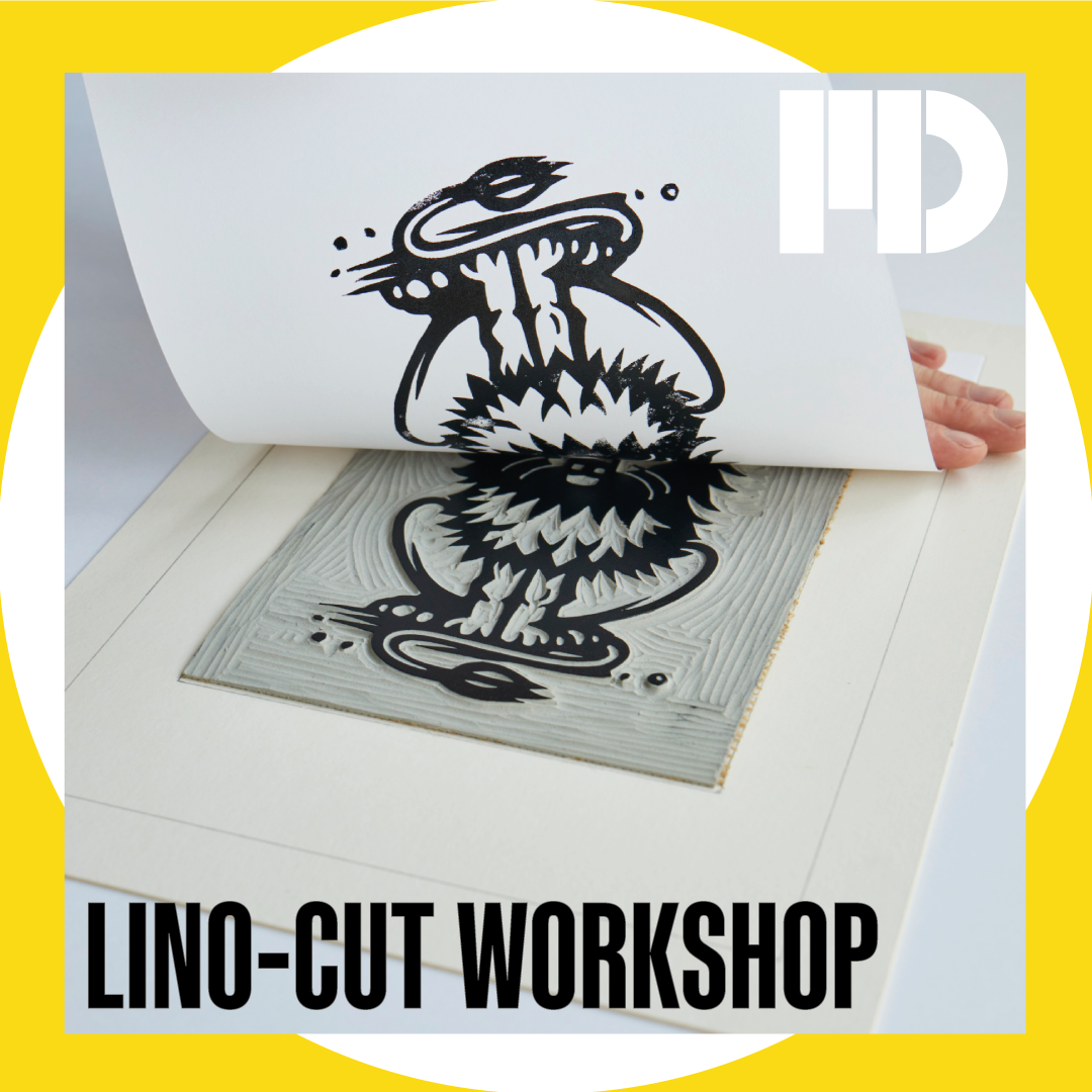 lino cut print of a lion